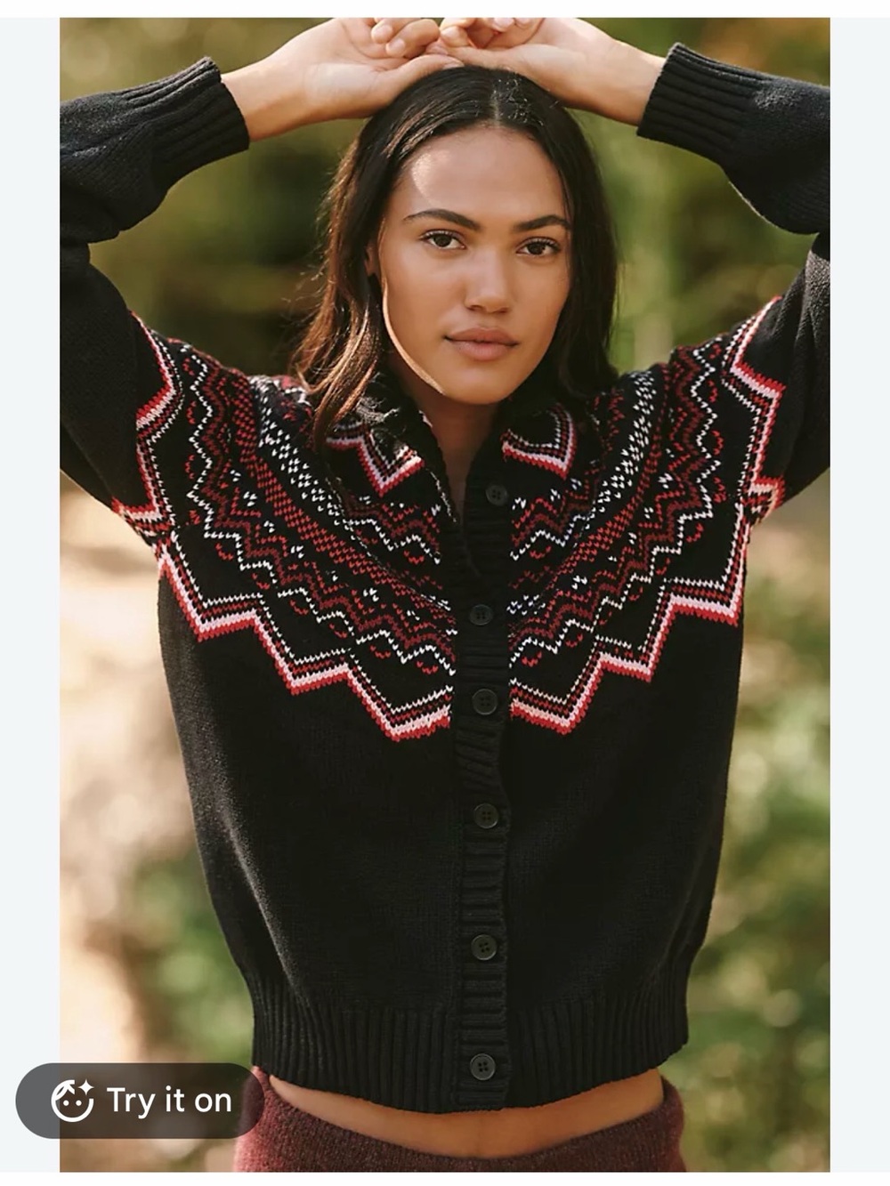 NWT Anthropologie X Beach Riot Seraphina Fair Isle Cardigan Sweater Black Red M